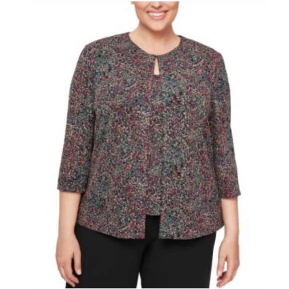 ALEX EVENINGS Jacquard Jacket Size 2X Plus Size 3/4 Sleeve - Picture 1 of 5